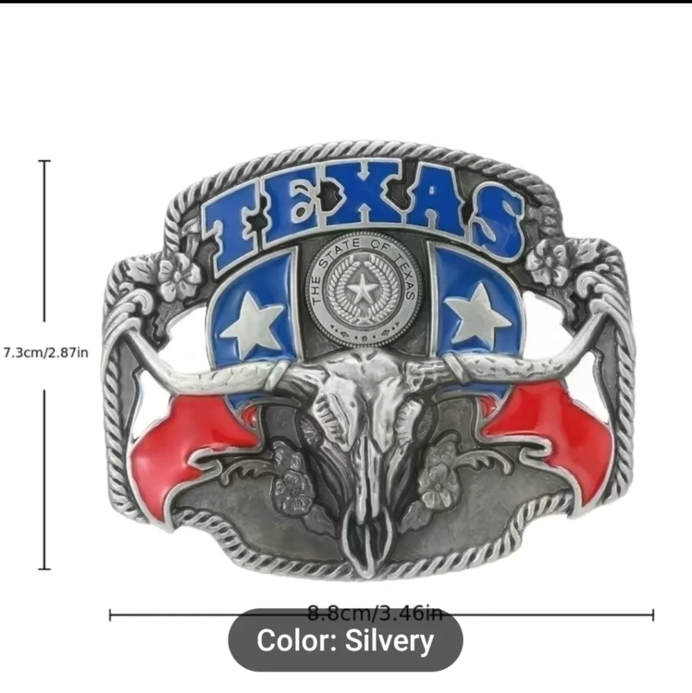 New men's Texas bull cowboy western belt buckle red white and blue